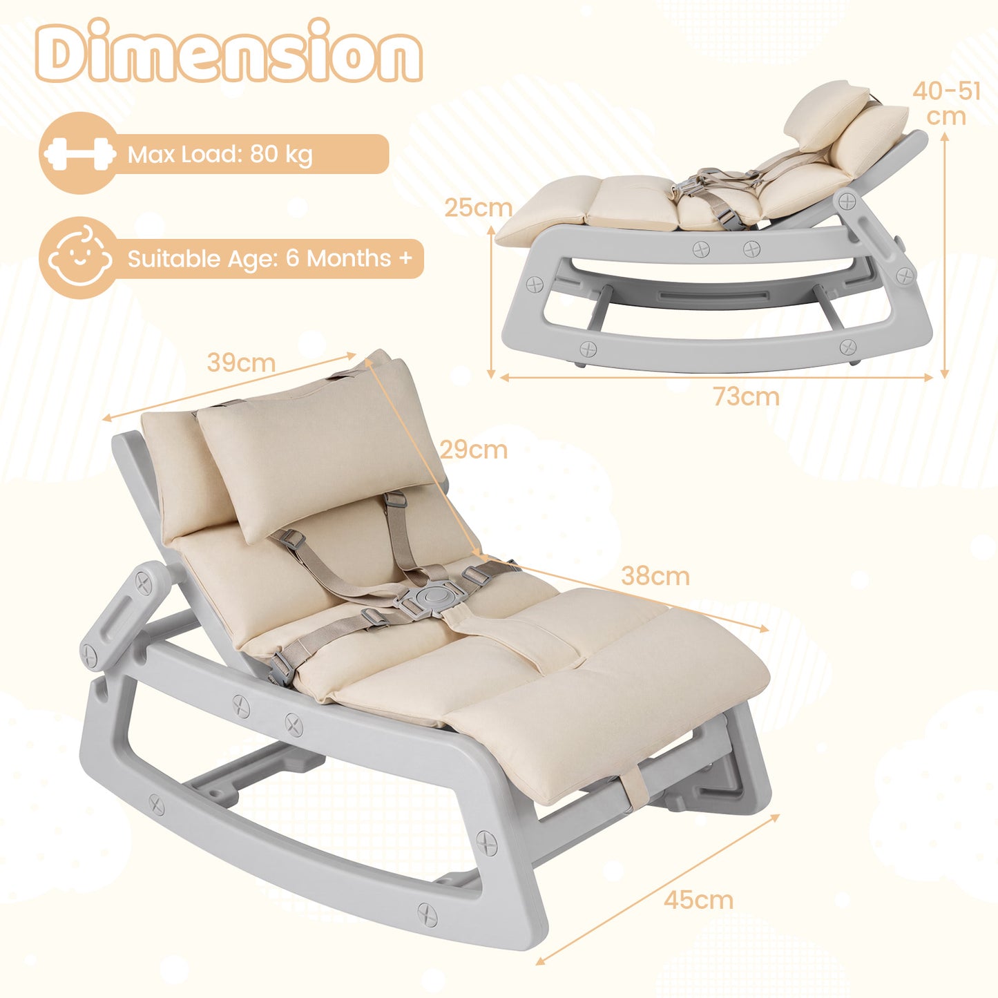 Grey Kids Rocking Chair | Adjustable Backrest & Washable Cushion
