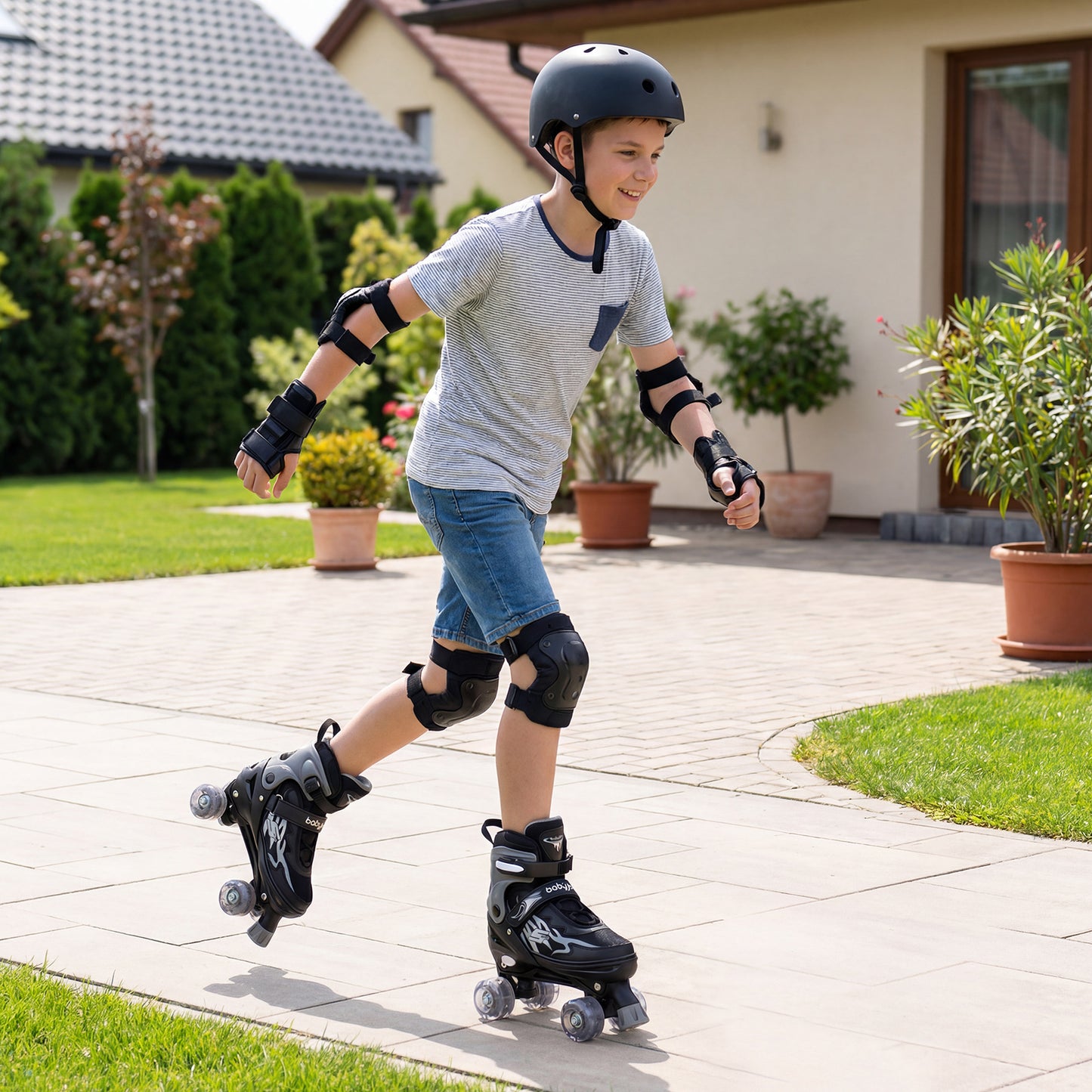 Black Adjustable Quad Roller Skates | 4 Sizes Teen Beginners