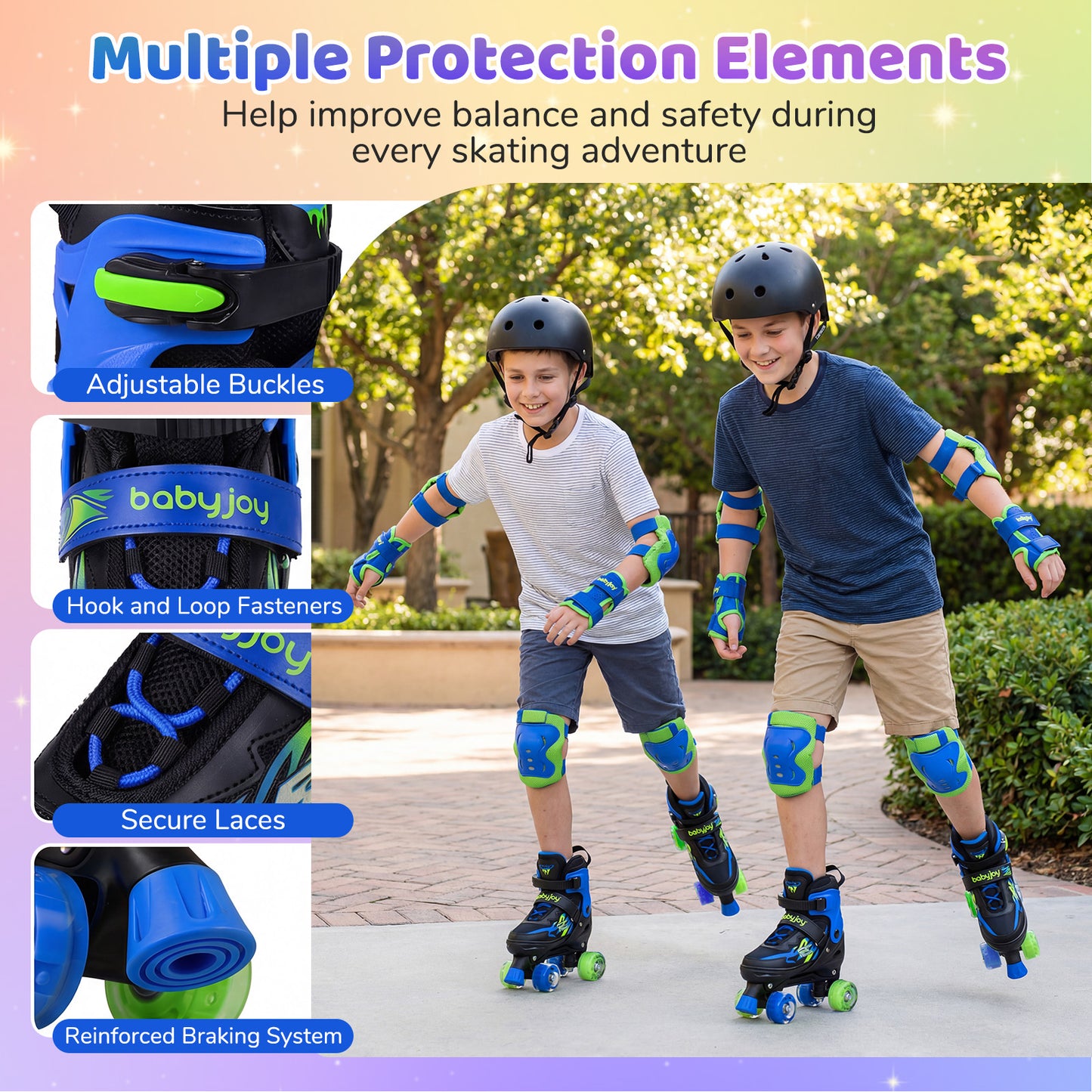 Navy 4-Size Adjustable Roller Skates | Light-Up Wheels | Ages 9-14