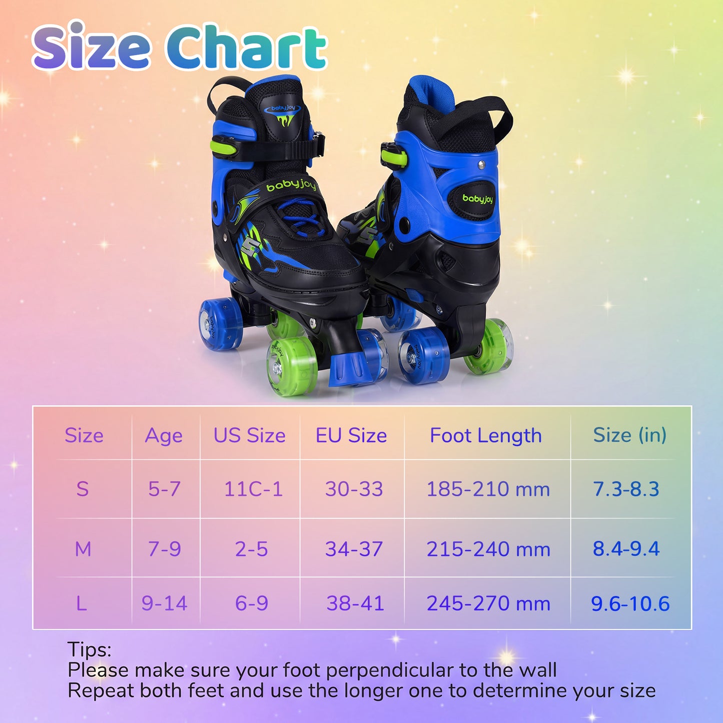 Navy 4-Size Adjustable Roller Skates | Light-Up Wheels | Ages 9-14