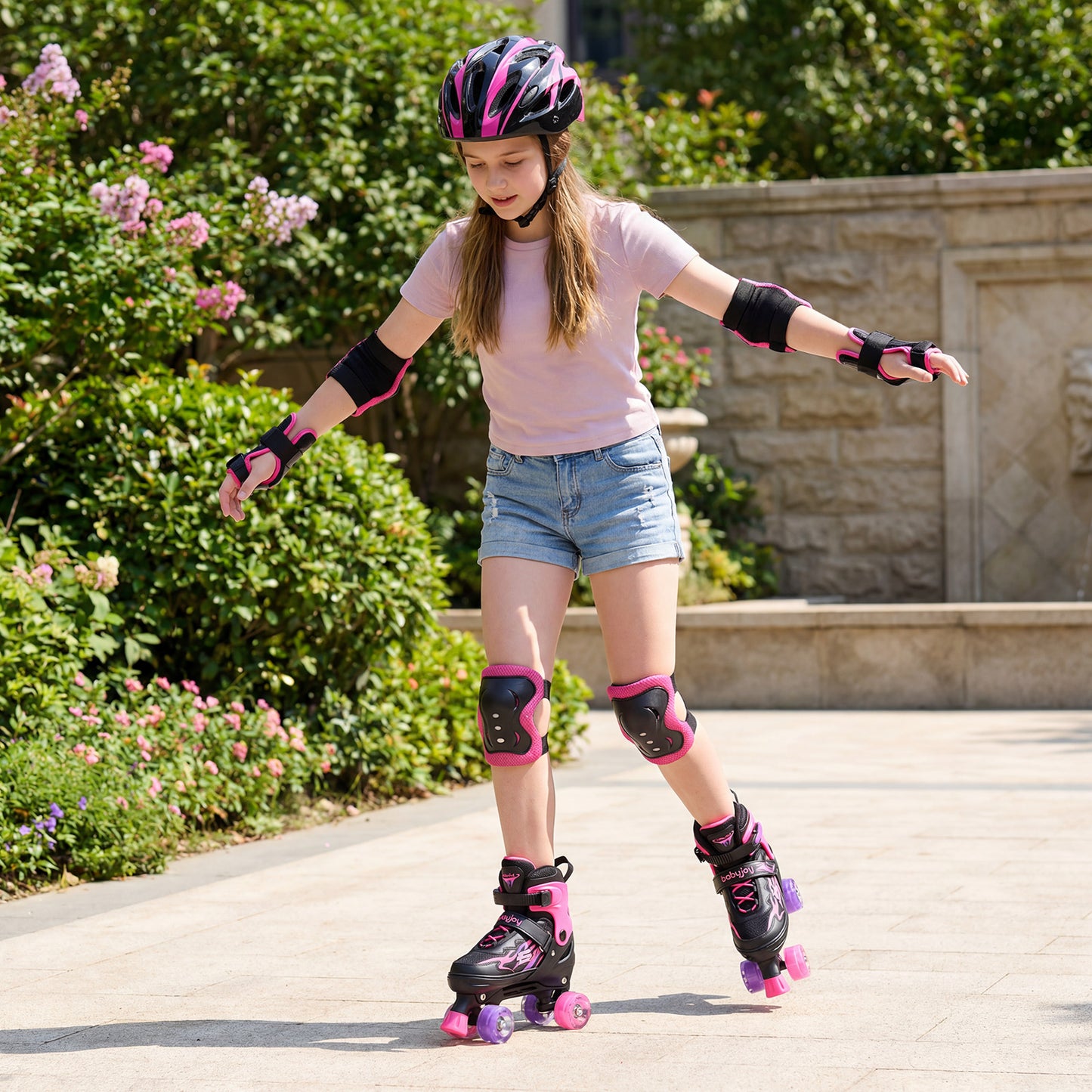 Pink Light-Up Roller Skates | 4 Size Adjustable Kids Teens 9-14