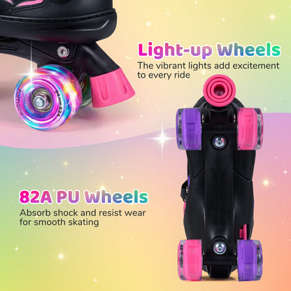 Pink Light-Up Roller Skates | 4 Size Adjustable Kids Teens 9-14