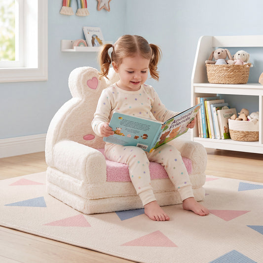 Costway 2-in-1 Convertible Kids Sofa to Lounger for Toddlers 18-36 Months Old-Pink