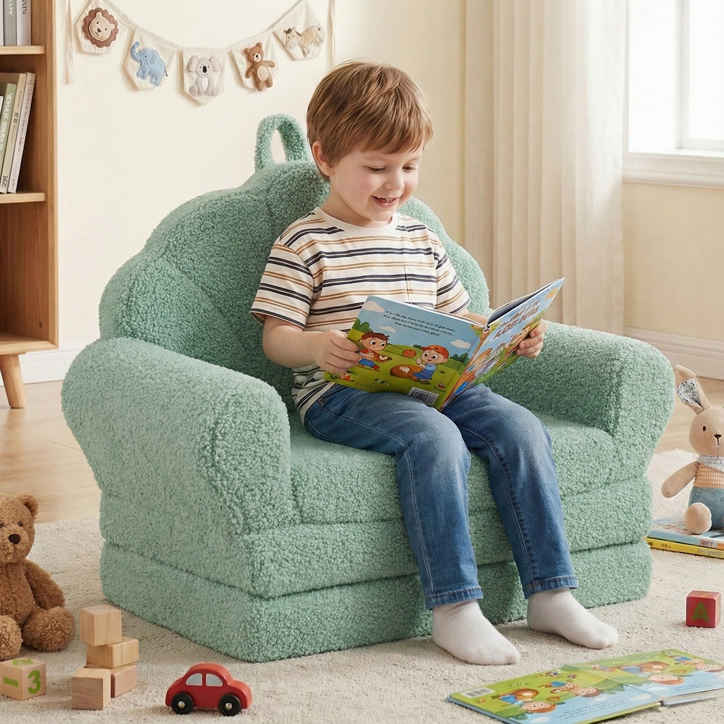 Green Kids Flip Out Sofa | 2 In 1 Foam Lounger with Soft Cover