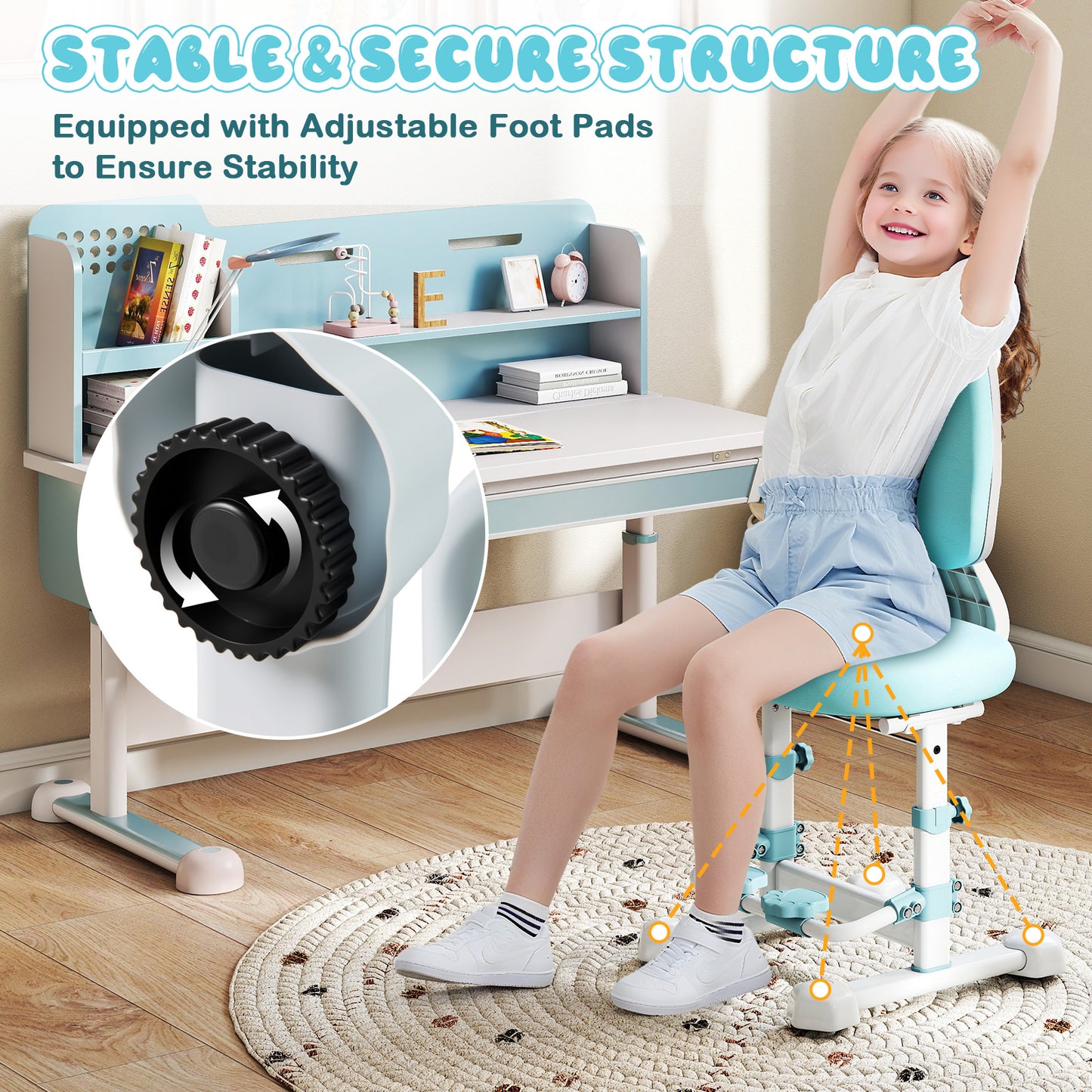Blue Ergonomic Kids Study Chair | Adjustable Height & Footrest