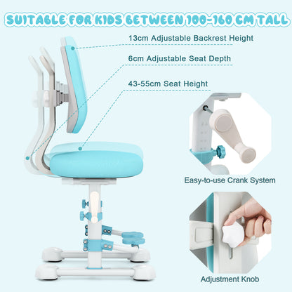 Blue Ergonomic Kids Study Chair | Adjustable Height & Footrest