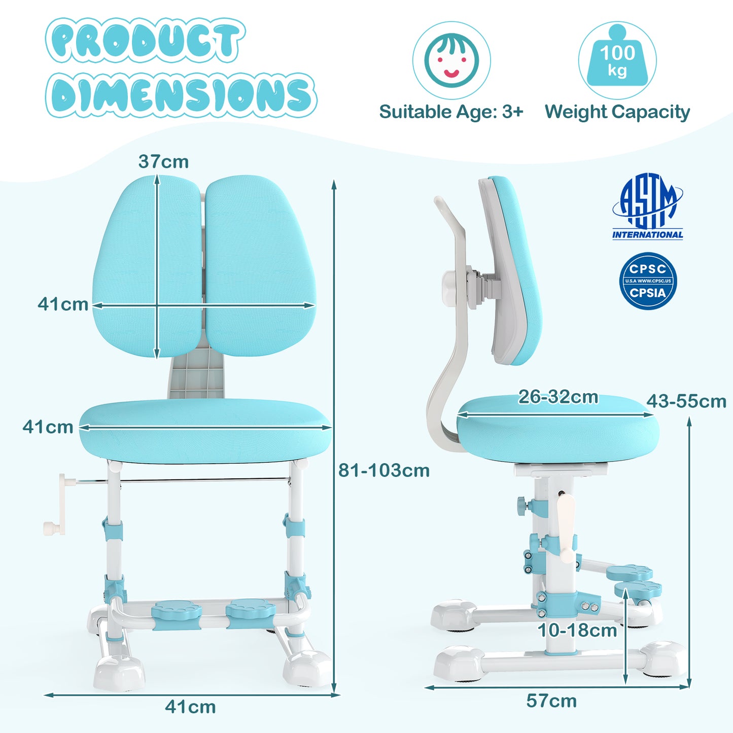 Blue Ergonomic Kids Study Chair | Adjustable Height & Footrest