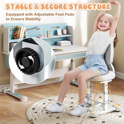 Ergonomic Kids Study Chair | Adjustable Backrest & Footrest | Grey
