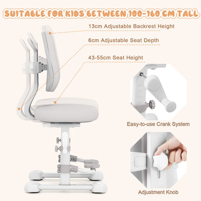 Ergonomic Kids Study Chair | Adjustable Backrest & Footrest | Grey
