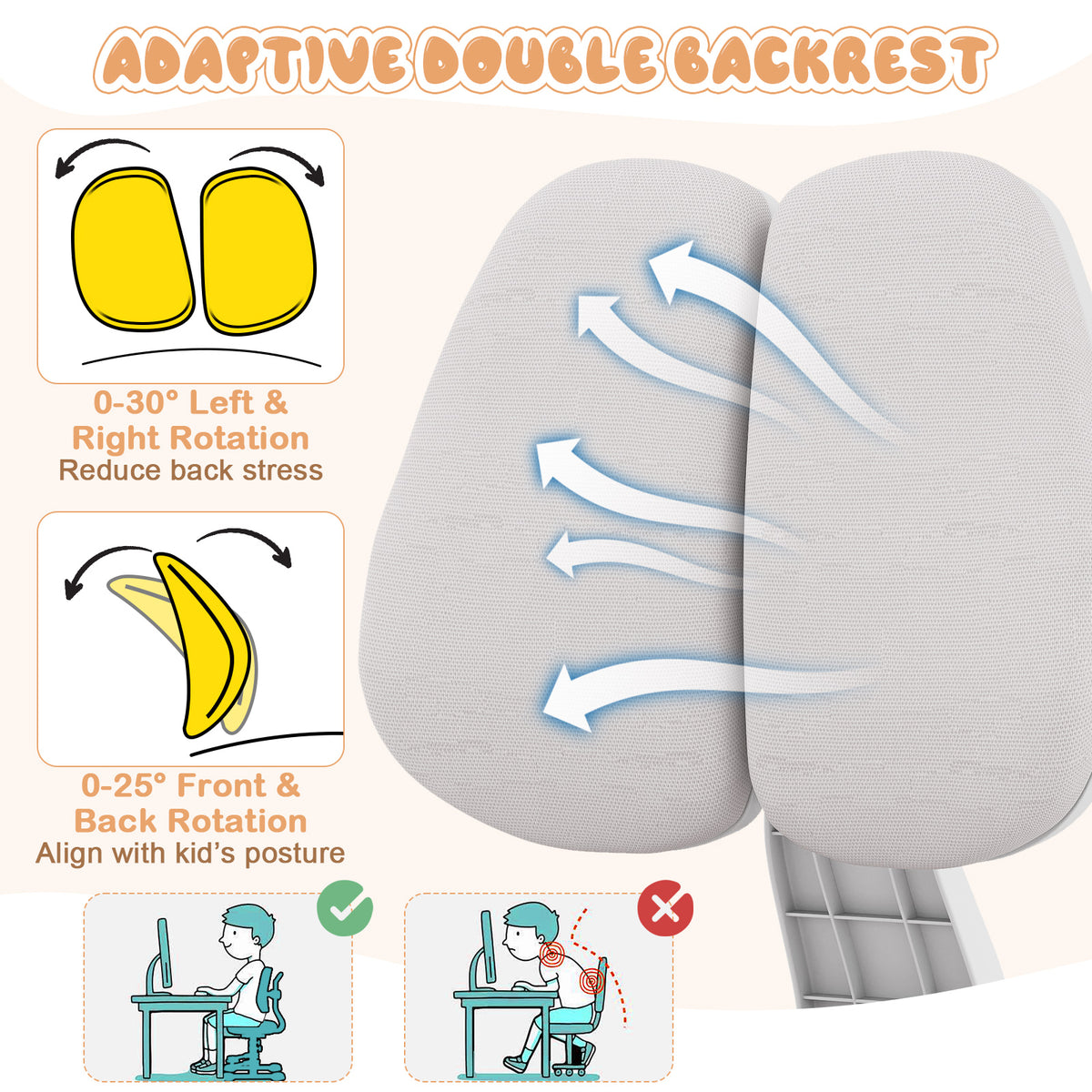 Ergonomic Kids Study Chair | Adjustable Backrest & Footrest | Grey