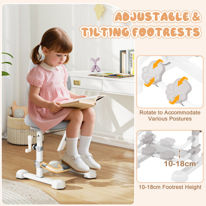 Ergonomic Kids Study Chair | Adjustable Backrest & Footrest | Grey