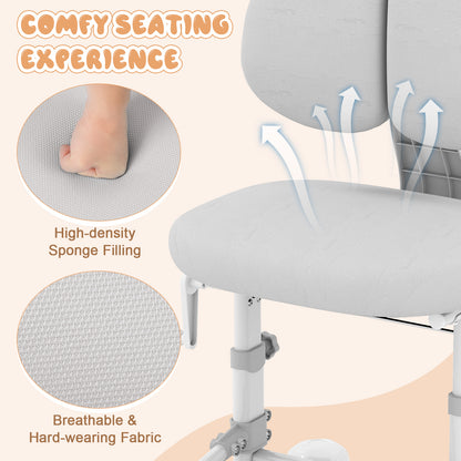 Ergonomic Kids Study Chair | Adjustable Backrest & Footrest | Grey