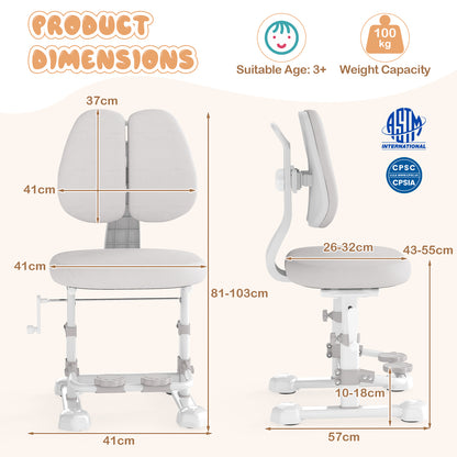 Ergonomic Kids Study Chair | Adjustable Backrest & Footrest | Grey