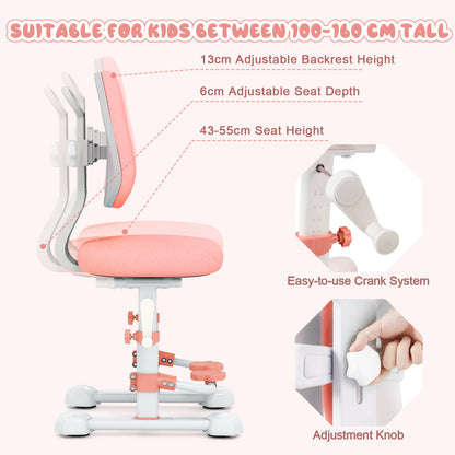 Pink Kids Ergonomic Chair | Adjustable Height & Double Backrest