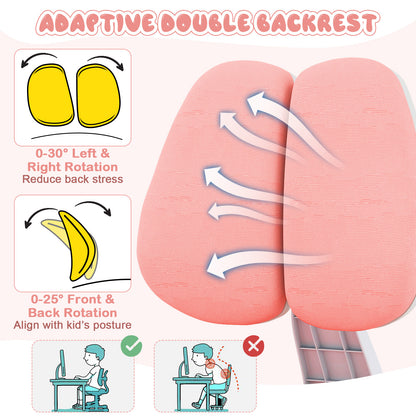 Pink Kids Ergonomic Chair | Adjustable Height & Double Backrest