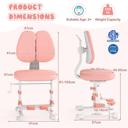 Pink Kids Ergonomic Chair | Adjustable Height & Double Backrest