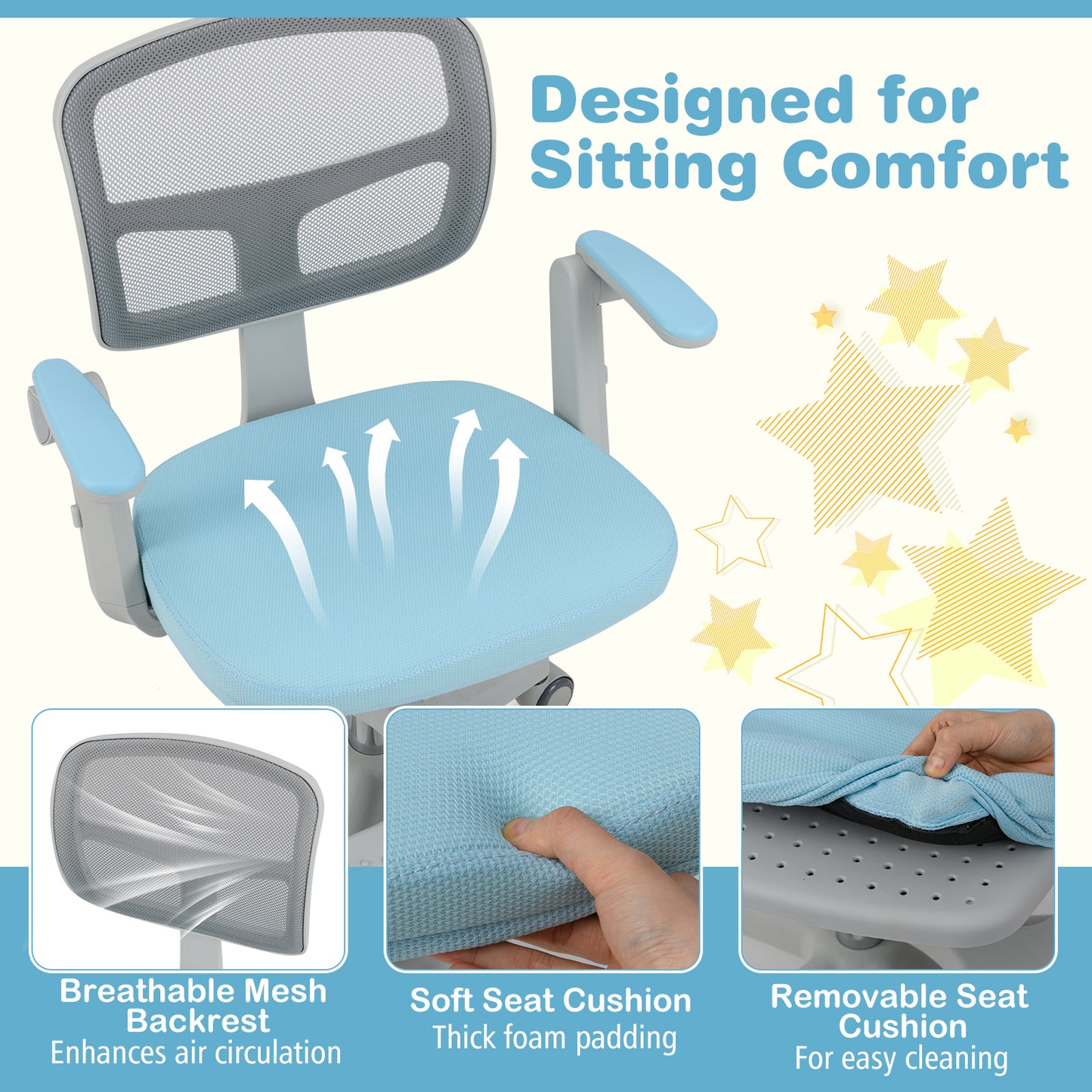 Kids Adjustable Height Swivel Desk Chair Blue | Ergonomic Mesh