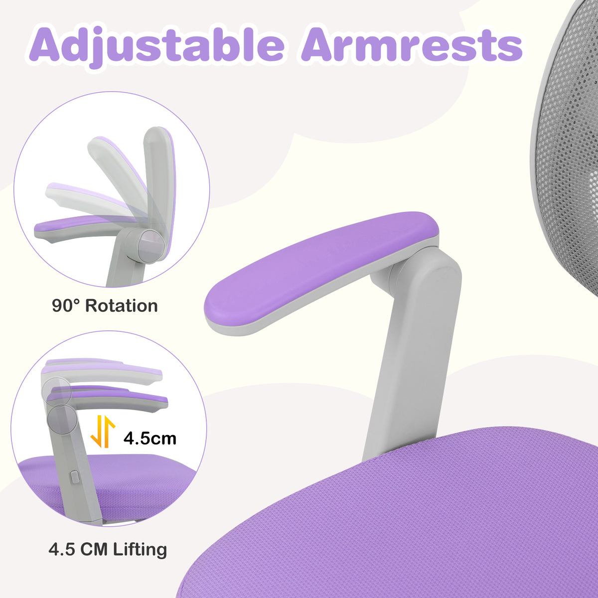 Purple Kids Desk Chair | Adjustable Height Swivel Seat Ages 3-10