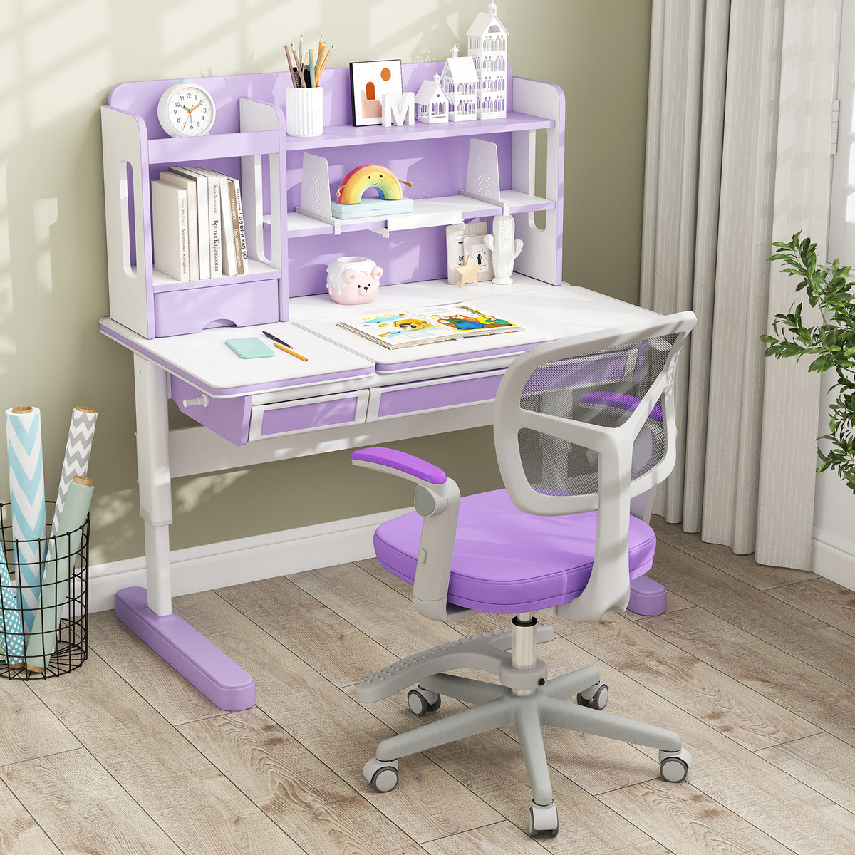 Purple Kids Desk Chair | Adjustable Height Swivel Seat Ages 3-10