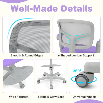 Purple Kids Desk Chair | Adjustable Height Swivel Seat Ages 3-10