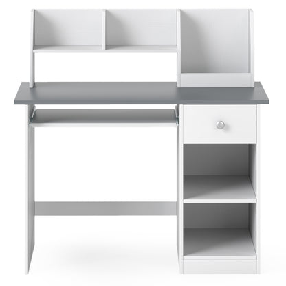 Kids Wooden Desk Grey | Storage Shelves Keyboard Tray Drawer
