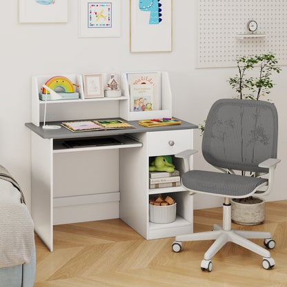 Kids Wooden Desk Grey | Storage Shelves Keyboard Tray Drawer