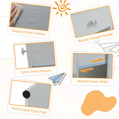 Kids Wooden Desk Grey | Storage Shelves Keyboard Tray Drawer