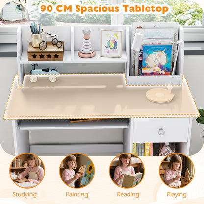 Kids Wooden Desk Grey | Storage Shelves Keyboard Tray Drawer