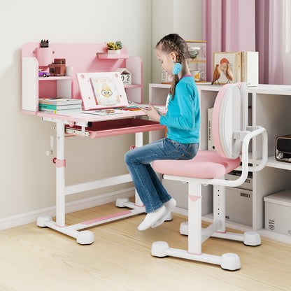 Pink Kids Desk & Chair Set | Height Adjustable with Storage