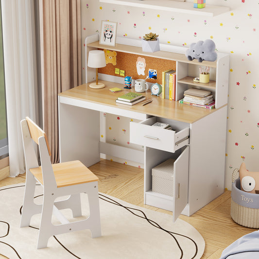 Kids Writing Desk Chair Set | Wooden Table Shelves Natural