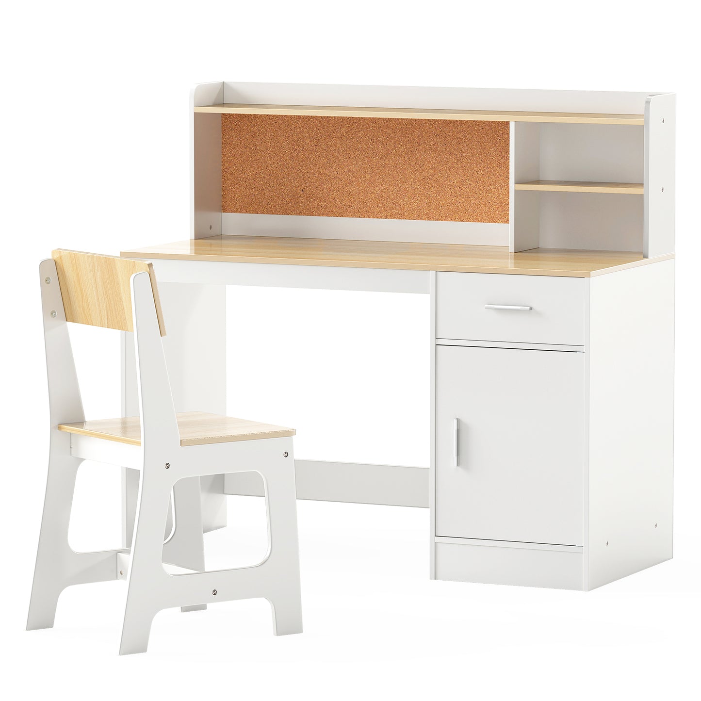 Kids Writing Desk Chair Set | Wooden Table Shelves Natural