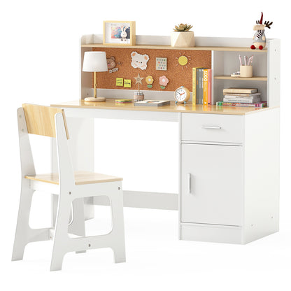 Kids Writing Desk Chair Set | Wooden Table Shelves Natural