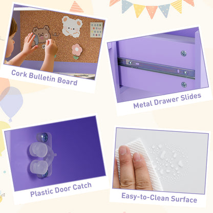 Kids Wooden Desk Chair Set with Storage Shelves Drawer Purple