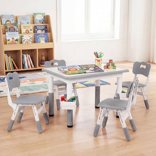 Costway Toddler Desk with Graffiti Desktop and 2 Storage Baskets for Classroom-Grey