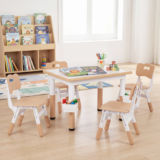 Costway Toddler Desk with Graffiti Desktop and 2 Storage Baskets for Classroom-Natural