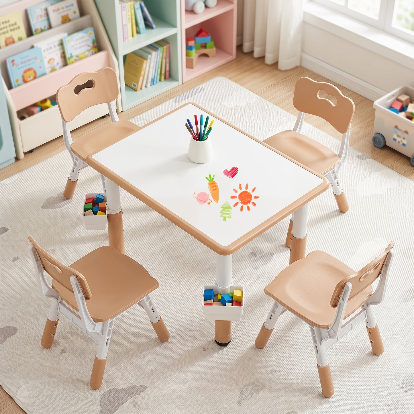 Natural Toddler Desk Set | Graffiti Top & 2 Storage Baskets