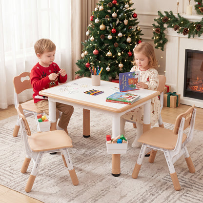 Natural Toddler Desk Set | Graffiti Top & 2 Storage Baskets