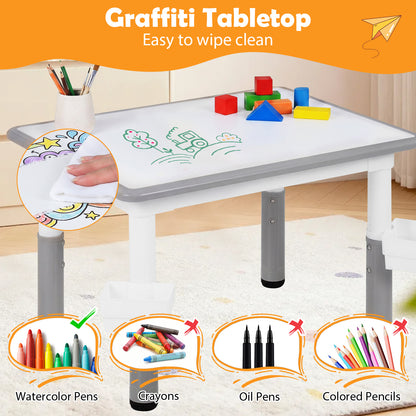 Grey Toddler Desk | Graffiti Top, 7-Level Height & 2 Baskets