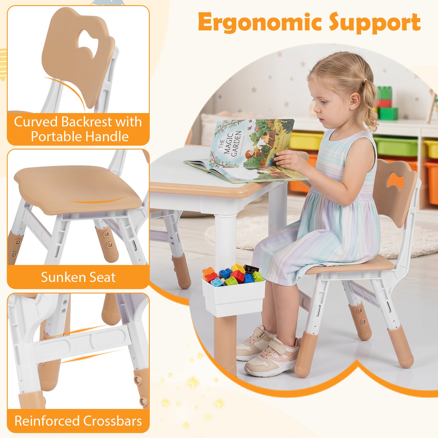 Natural Toddler Desk Set | Graffiti Top & 2 Storage Baskets