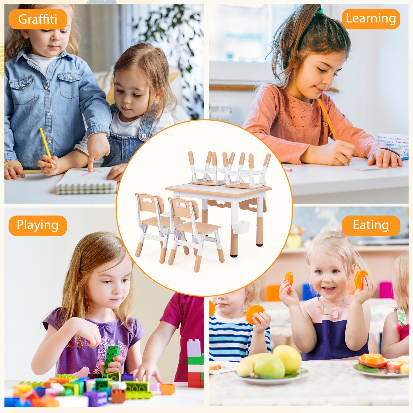 Natural Toddler Desk Set | Graffiti Top & 2 Storage Baskets