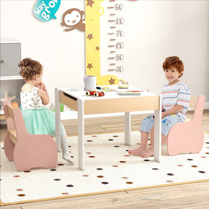Costway Kids Activity Table and 2 Chairs Wooden for Studying Daycare-Pink