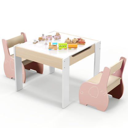 Kids Pink Activity Table & 2 Chairs Set | 4-in-1 Wooden Desk