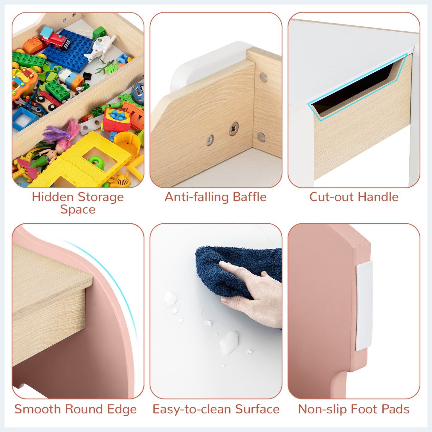 Kids Pink Activity Table & 2 Chairs Set | 4-in-1 Wooden Desk