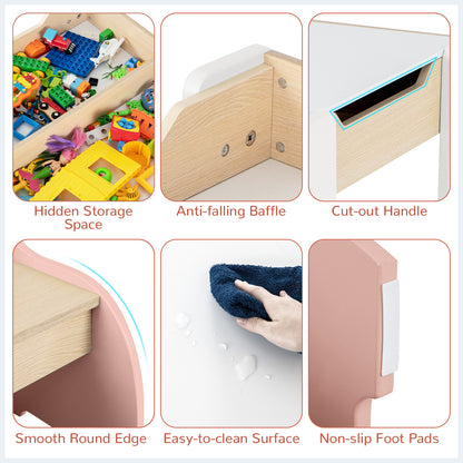 Kids Pink Activity Table & 2 Chairs Set | 4-in-1 Wooden Desk