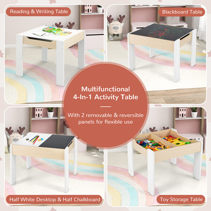 Kids Pink Activity Table & 2 Chairs Set | 4-in-1 Wooden Desk