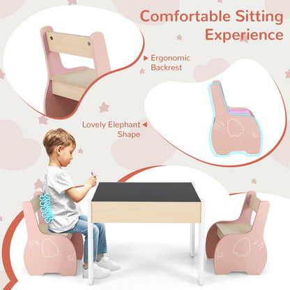 Kids Pink Activity Table & 2 Chairs Set | 4-in-1 Wooden Desk