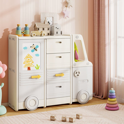 Kids Toy Storage Organizer with 4 Pull-out Drawers and Spacious Countertop-Grey