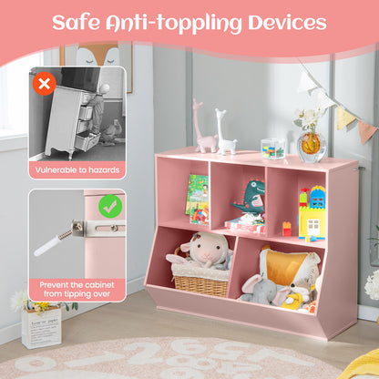 5 Cubby Kids Toy Storage Organizer with Footboard | Pink