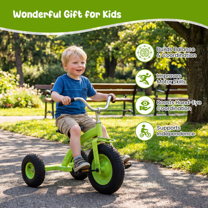 Green Kids Tricycle | Adjustable Seat & Inflatable Rubber Tires