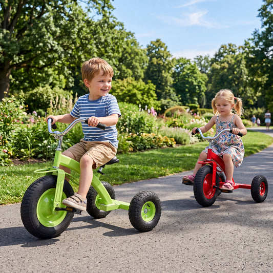 Green Kids Tricycle | Adjustable Seat & Inflatable Rubber Tires